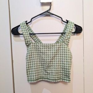 Aerie Green Gingham Crop Top With Green Inner Layer